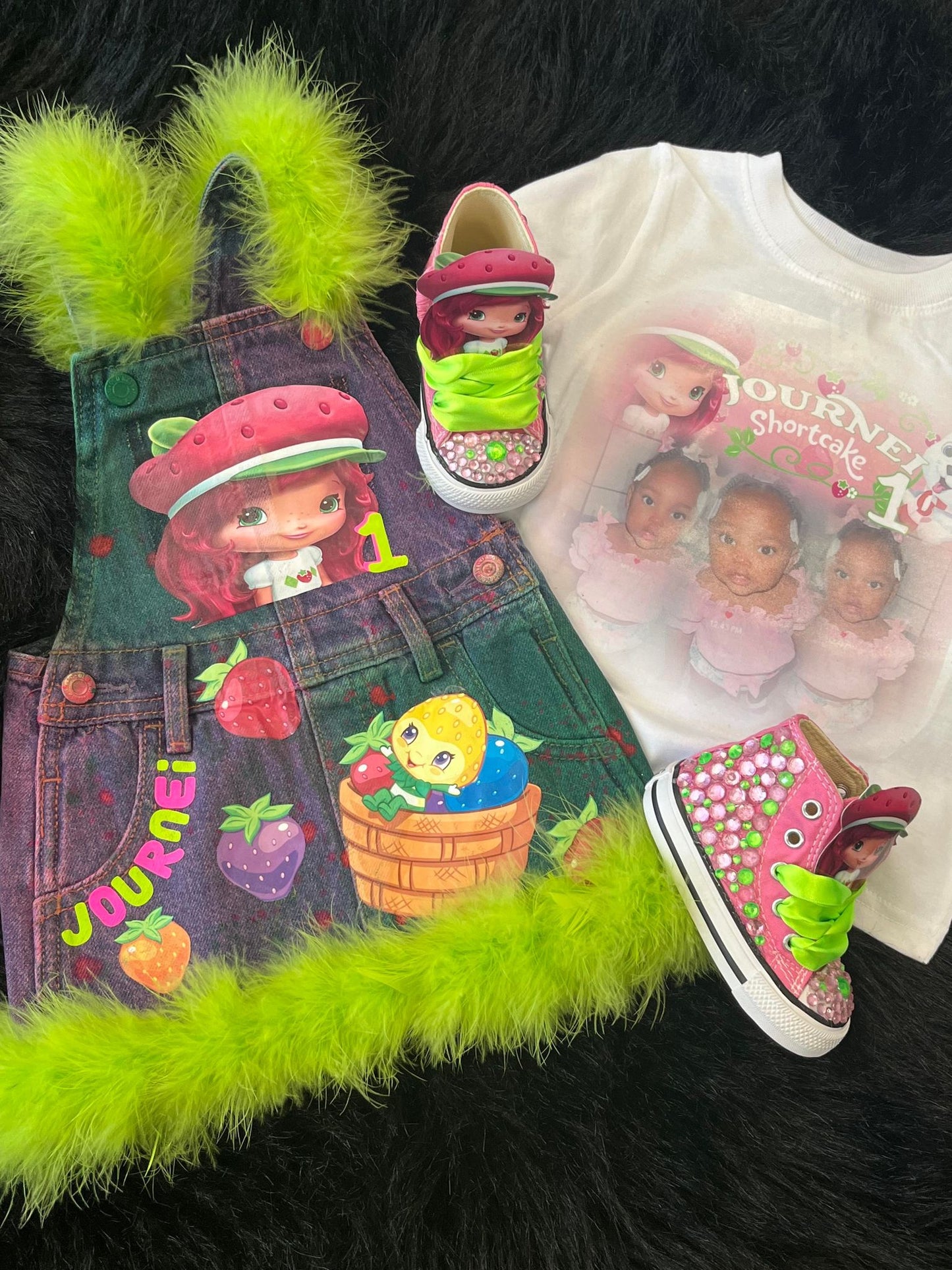 Custom Distressed Denim Overall Skirt Set