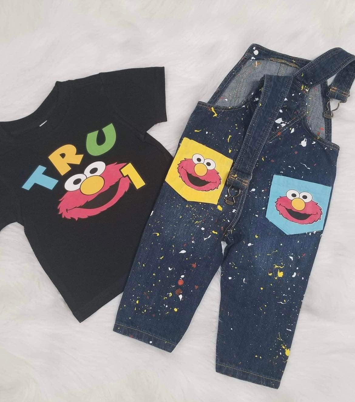 Custom Distressed Denim Overall Set