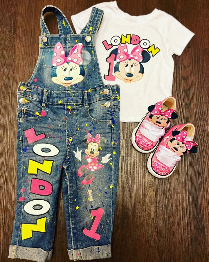 Custom Distressed Denim Overall Set