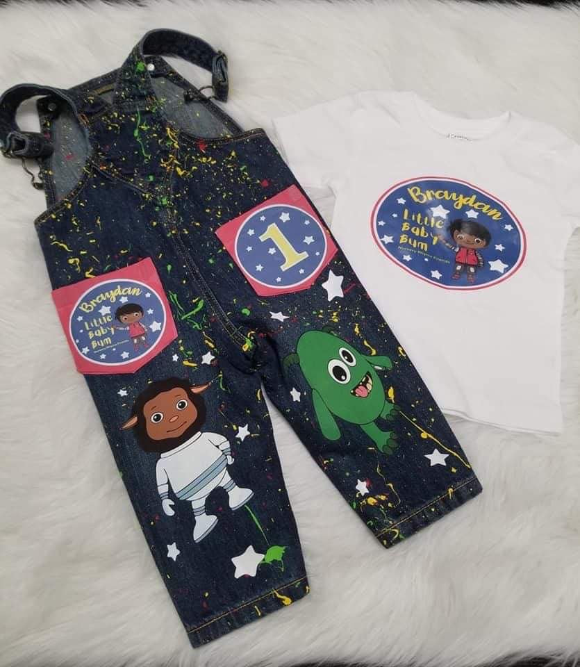 Custom Distressed Denim Overall Set