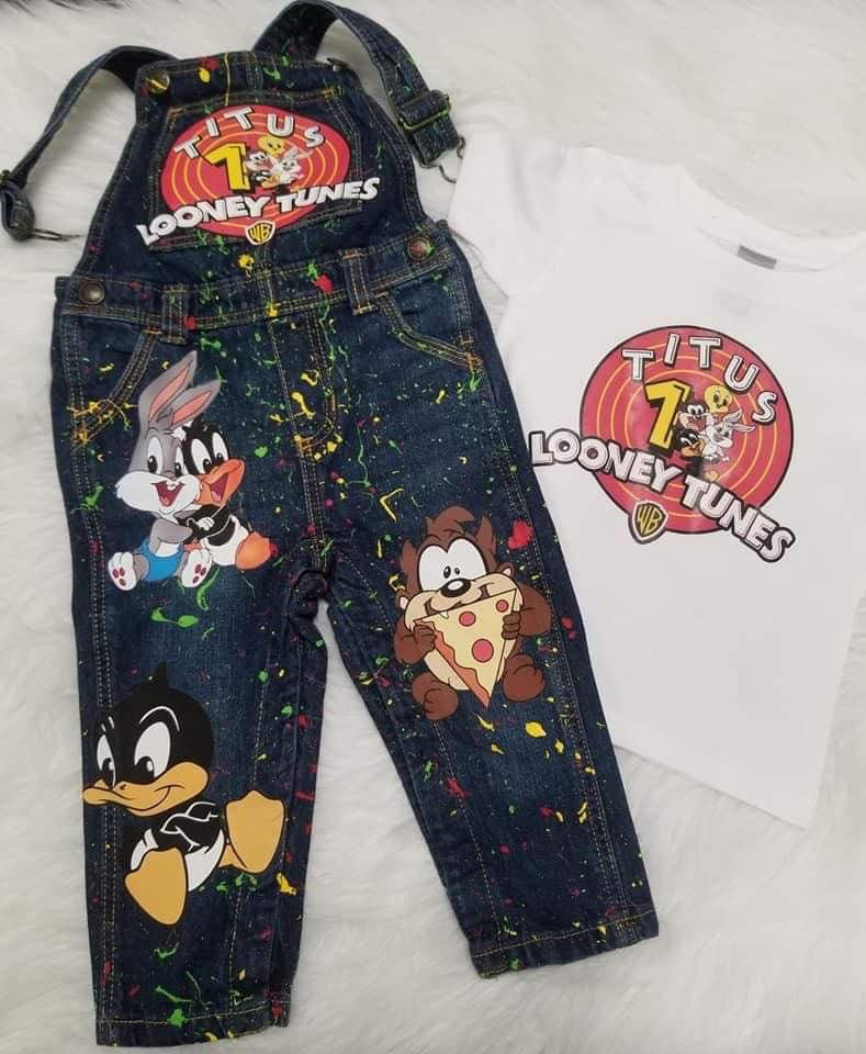 Custom Distressed Denim Overall Set