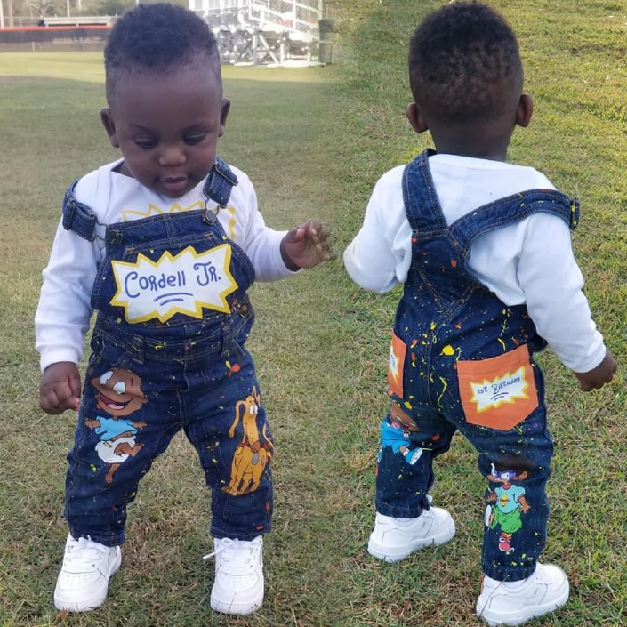 Custom Distressed Denim Overall Set