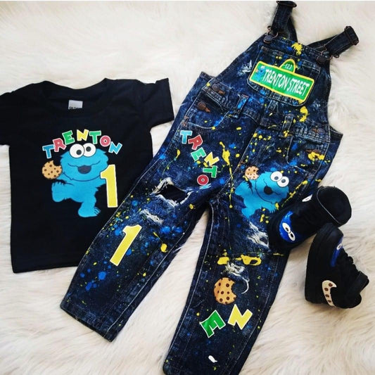Custom Distressed Denim Overall Set