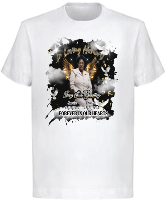 Custom Memorial Center Print T-Shirt (Ivey Sue Goodley)
