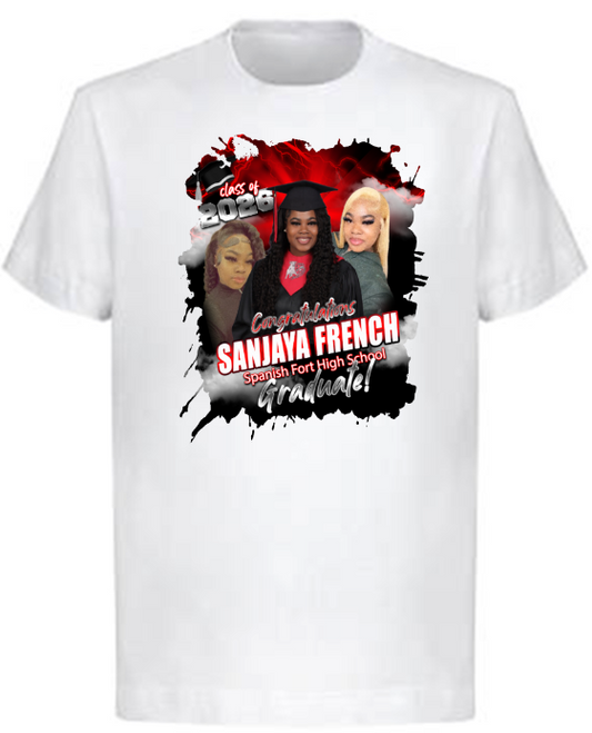 (Sanjaya French) Graduation Center Print T-Shirt