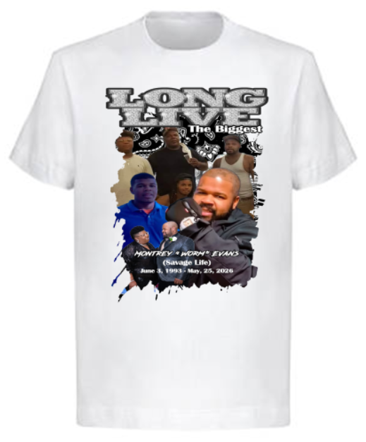 Custom Memorial Center Print T-Shirt (Montrey Evans)