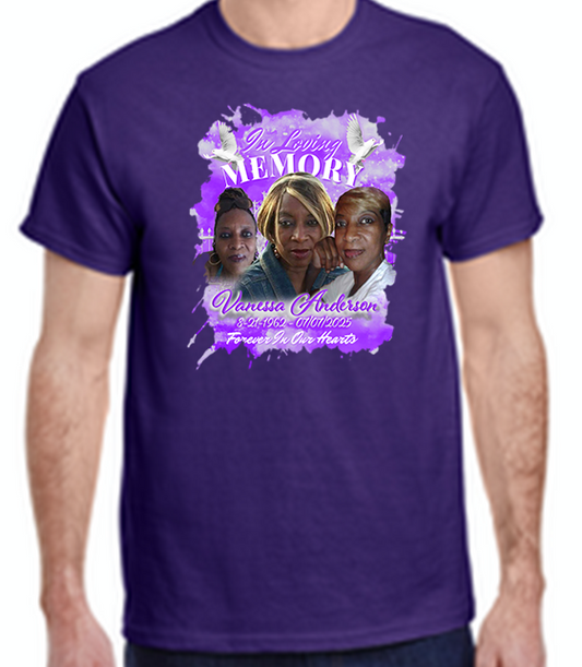 Custom Memorial Center Print T-Shirt (Vanessa Anderson) *Deadline for this style will be Monday*