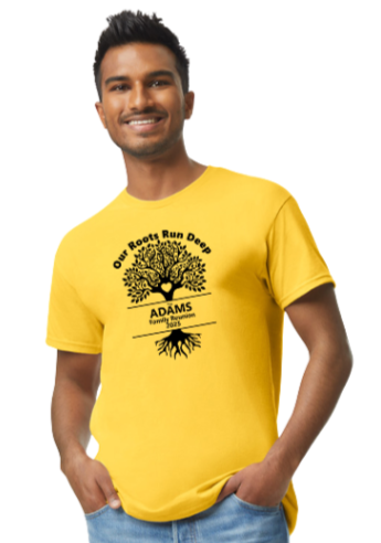Adams Family Reunion Center Print T-Shirt (Front Side Only) Deadline for ordering is Sept 13