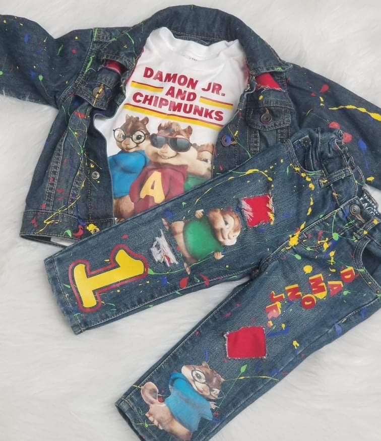 Custom Distressed Denim Jacket Set