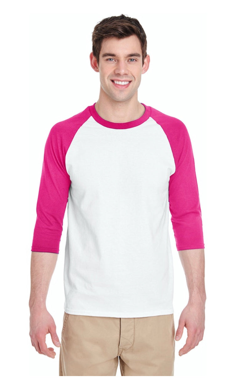 Heliconia Pink & White Adult Baseball T-Shirt
