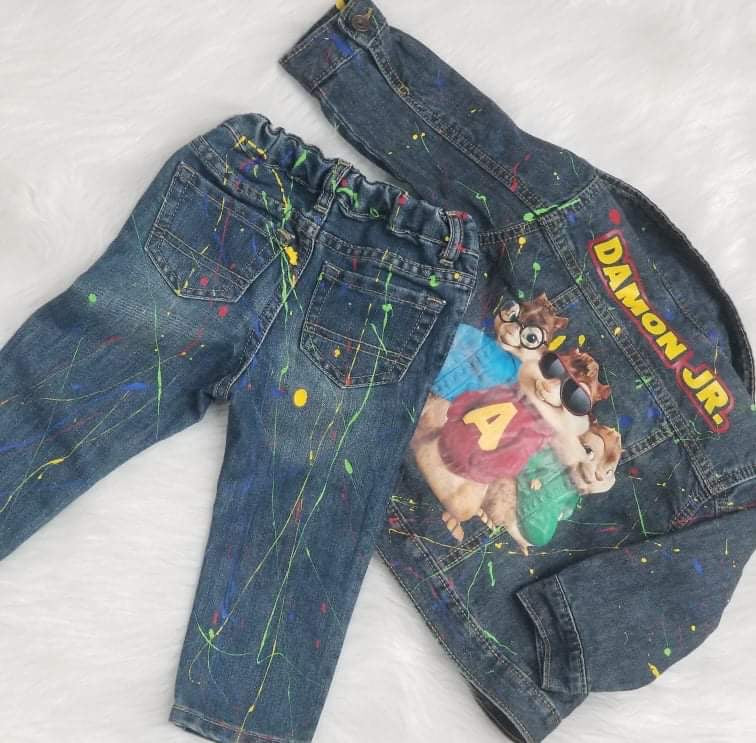 Custom Distressed Denim Jacket Set